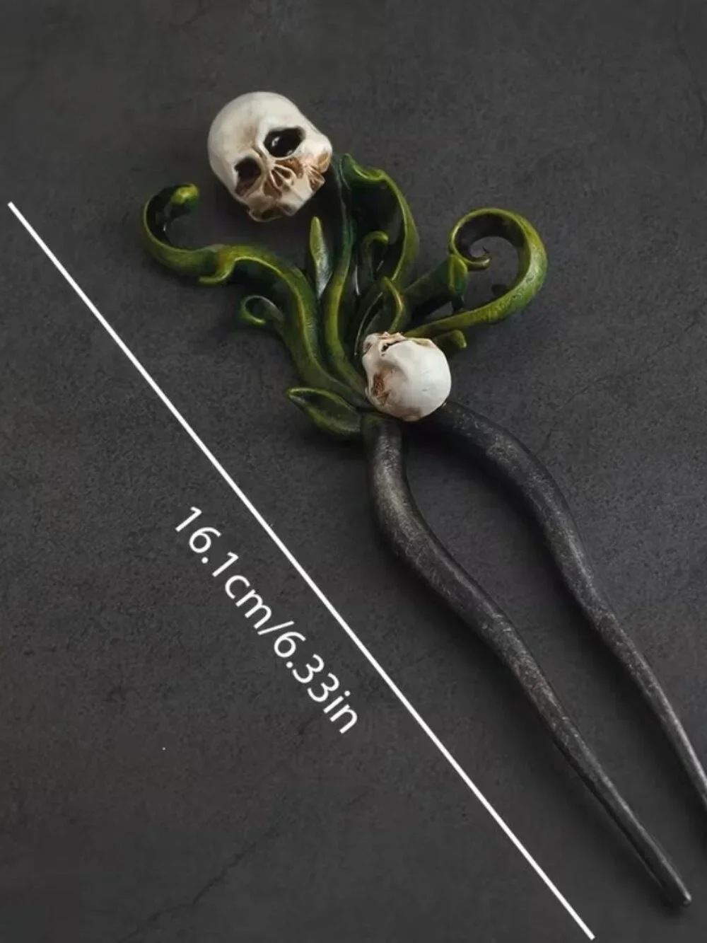 Scrolling Vines, Double Skull Hook Hairpin, Dark Style Hair Comb Z4
